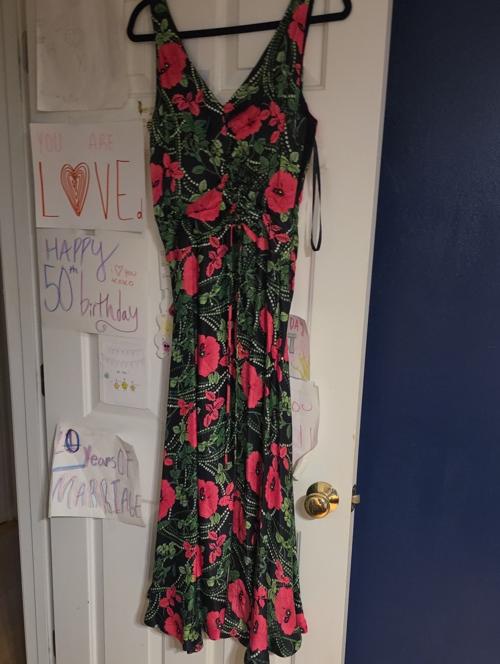 Maeve Black Maxi Dress with Pink Floral & Green Foliage